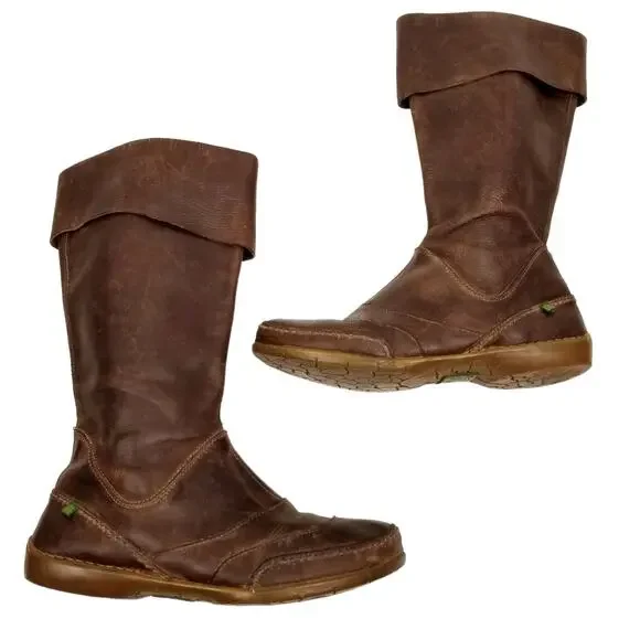 El Naturalista Brown Distressed Leather Boots Size 7 / 37 - Picture 2 of 9